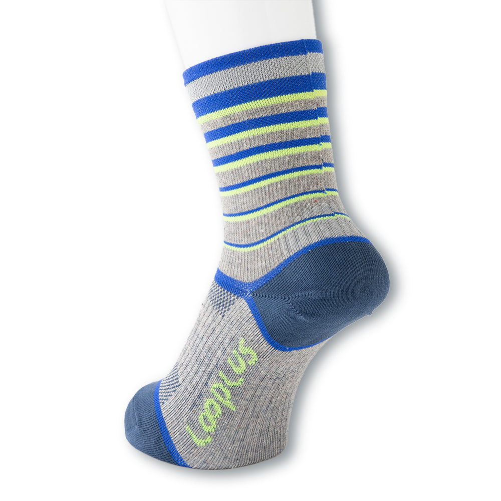 Looplus（ループラス）アップサイクル自転車ボーダーソックス（ブルー×ネオンイエロー）